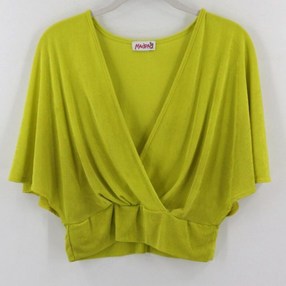 Madrag 90s Womens Neon Faux Wrap Top Neon V Neck